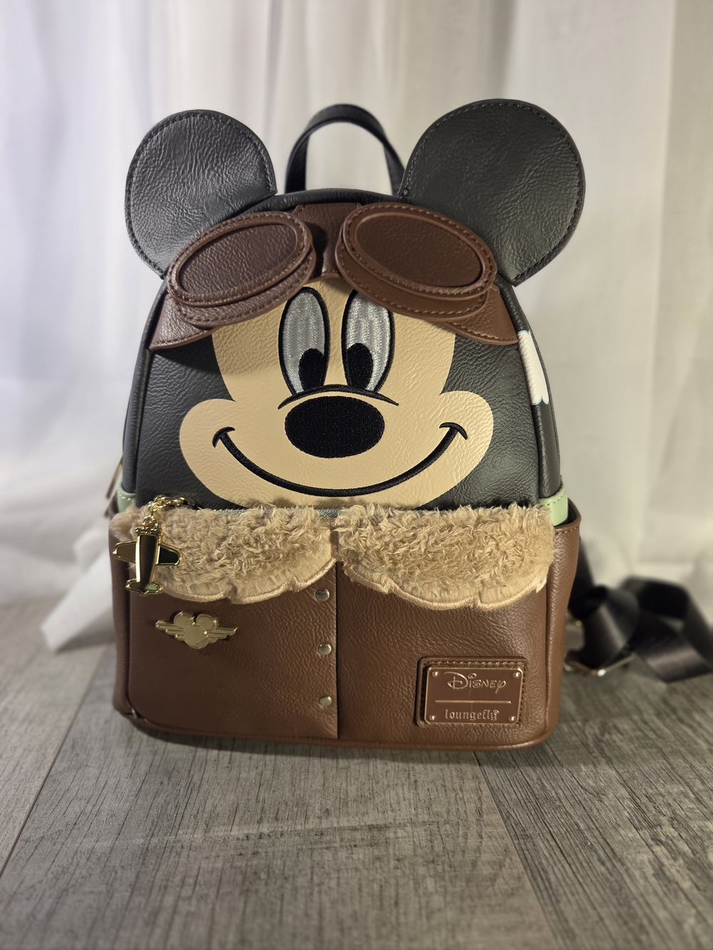 Disney Loungefly Mickey Aviator Mini Backpack - Black & Brown